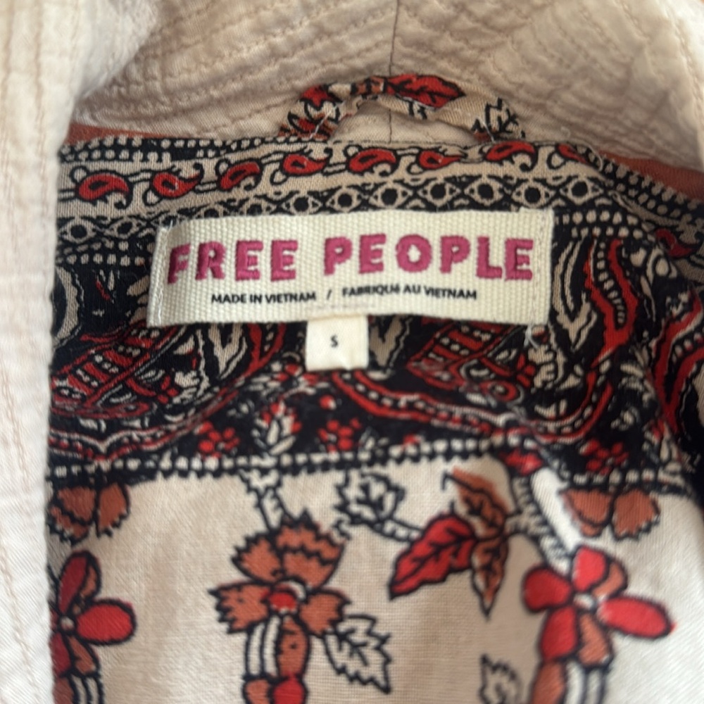Free People Cream Textured Blazer with Floral Cuff - Picture 6 of 8